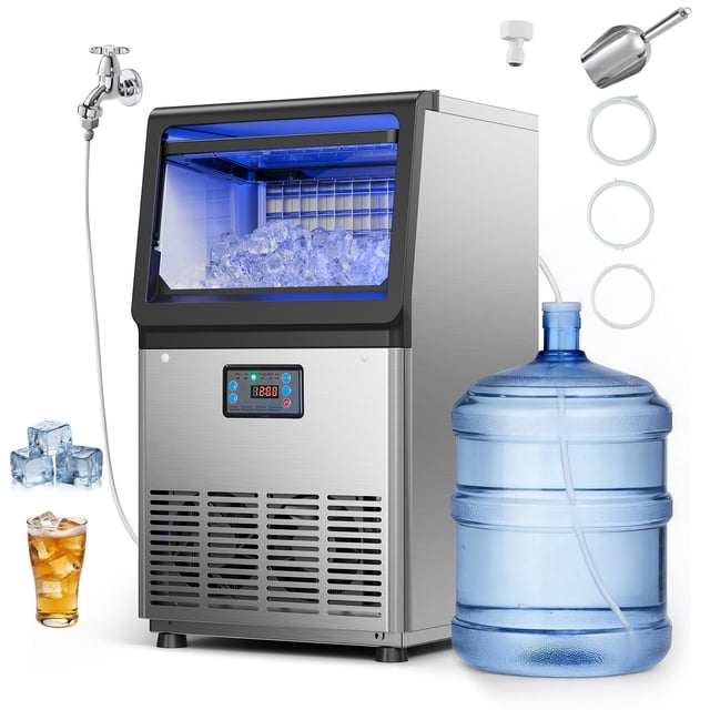 VEVOR Commercial Ice Maker Machine, 90 lbs/24h with 13 lbs Storage Capacity, Countertop/Freestanding/Under Counter, Stainless Steel Ice Maker with LED Display & Self-Cleaning