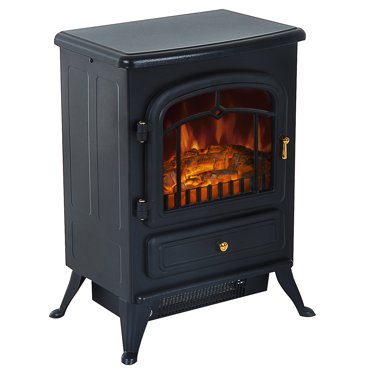 HOMCOM 16" Free Standing Electric Fireplace Portable Adjustable Stove Black