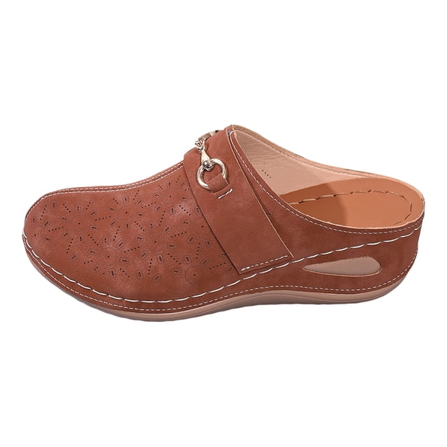 Women's Wide Width Wedge Sandals Slip On Backless Clogs Platform Non Slip Work Shoes Lightweight Dress Mules Brown Size7.5
