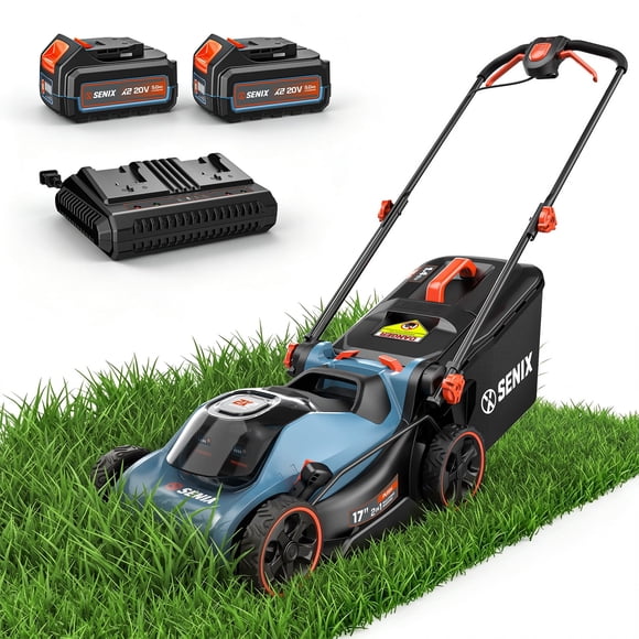 SENIX LPPX2-M5 Tondeuse à Gazon Autoportée 17 Pouces 40 V, Alimentée par Batterie, avec Fonction Paillage et Ramassage, Réglage de la Hauteur sur 6 Positions, Moteur Sans Balais, Sans Fil