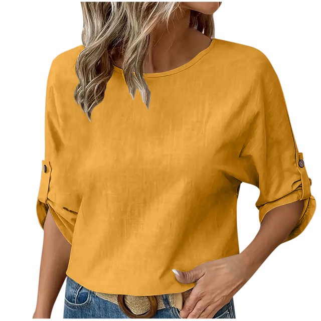 Yanlir Débardeur d'Été pour Femme à Manches Trois Quarts, Col Rond, Uni, Confortable, Décontracté, Sans Manches, Blouse Légère et Extensible, Yoga, Tenue Sportive (Jaune, M)