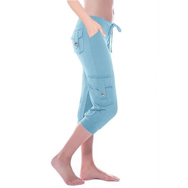 cfhntfmh Pantalon Cargo Grande Taille pour Femmes Ajusté Extensible à Taille Élastique Pantalon Capri de Yoga Pantalon de Randonnée Décontracté d'Extérieur avec Poches