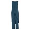 thumbnail image 4 of Ensembles en Lin Deux Pièces pour Femmes Ensembles 2 Pcs pour Femmes Ensemble de Vêtements Femme Col Rond Sans Manches Hauts Pantalons Ensembles Style Pantalon Complet S_953 Survêtements pour Femmes Bleu Marine m, 4 of 6