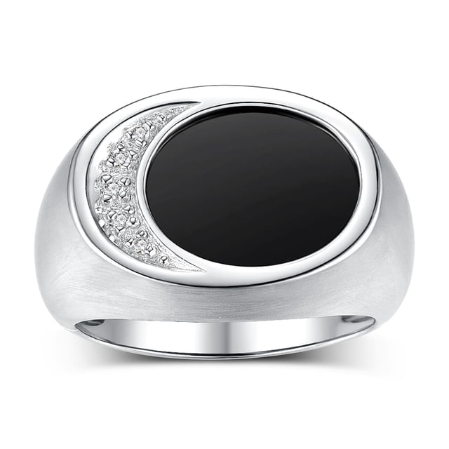 RYLOS Men's Designer Ring in Sterling Silver 925: Features Diamonds around Onyx - Available Size 8
