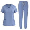 thumbnail image 1 of Summer up to 65% off Iumwxz Tunic Nurse Uniform Set Pockets Summer Outfits Solid V-Neck Short Sleeve Drawstring Pants 2 Piece Sets for Womens Anniversary, 1 of 3