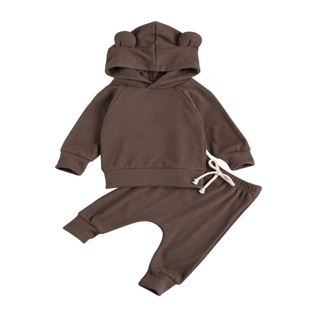 Newborn Baby 2-piece Long Sleeve Solid Color Hoodie and Pants Outfit Set