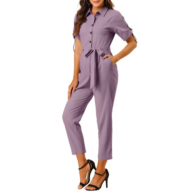 Unique Bargains Juniors Barboteuse Col Bouton vers le Haut Cravate Taille Cargo Combinaison