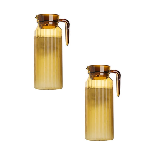 Oleegame 2PC Glass Bottle Acrylic Pitcher 1100ML Plastic Pitcher Clear Plastic Pitcher With Lid Heat Small Plastic Water Pitcher For Tea Lemonade Juice Milk