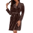 thumbnail image 4 of ManxiVoo Plush Fleece Long Robe Shawl Collar Cozy Warm Bathrobe Spa Relaxation House Coat L Size Coffee, 4 of 6