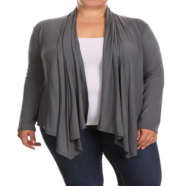 Women‘s Plus Size Solid Casual Long Sleeve Drape Front Open Jacket Cardigan