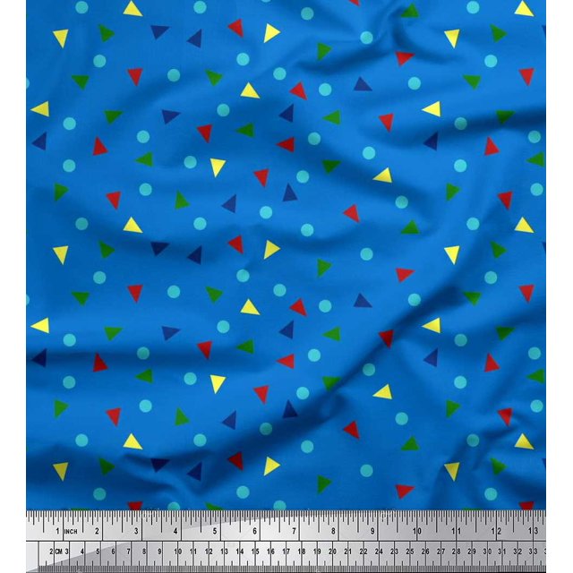 Soimoi Silk Fabric Dot & Triangle Geometric Print Fabric by Yard 42 Inch Wide