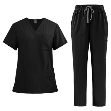 Amzcrzy Scrubs for Women Set Solid Color Short Sleeve V Neck Scrubs Tops Jogger Scrub Pants for Women Casual Cozy Oversized Work Scrubs Sets with Pockets