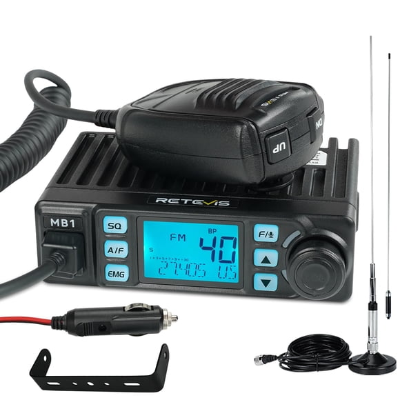Retevis MB1 40 Channel CB Radio, Noise Cancellation Long Range Mobile Radio, with CB Antenna and Cigarette Lighter, Emergency Channel 9/19, 7-Color S