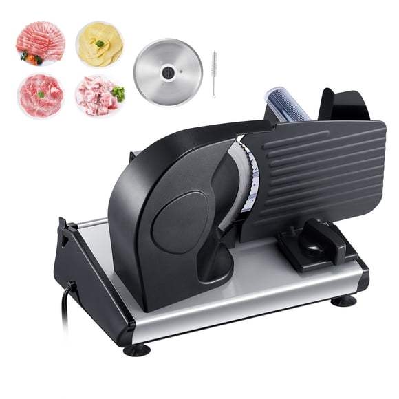 KFFKFF Meat Slicer, 7.5 inch Electric Deli Food Slicer, 180W Meat Cutter with two Premium SUS420 Blades, 0-0.6 inch Adjustable Thickness, Food Slicer Machine for Meat