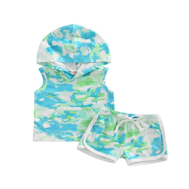 Boy Summer Shorts Set Tie-dye Hooded Vest Shorts