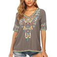 thumbnail image 3 of Women’s Emboridered Tops Short Sleeve Blouse Ethnic Style Floral Pattern Shirts Tunics Blouse, 3 of 5