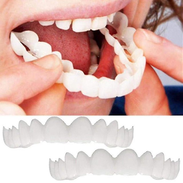 2 Piece Upper And Lower Premium Dentures Instant Smile Comfort Fit Elastic Cosmetic Teeth Denture Top--