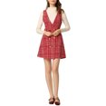thumbnail image 1 of INSPIRE CHIC Robe Salopette de Bureau Taille Haute en Tweed à Carreaux à Boutons et Col en V pour Femme P Rouge, 1 of 6