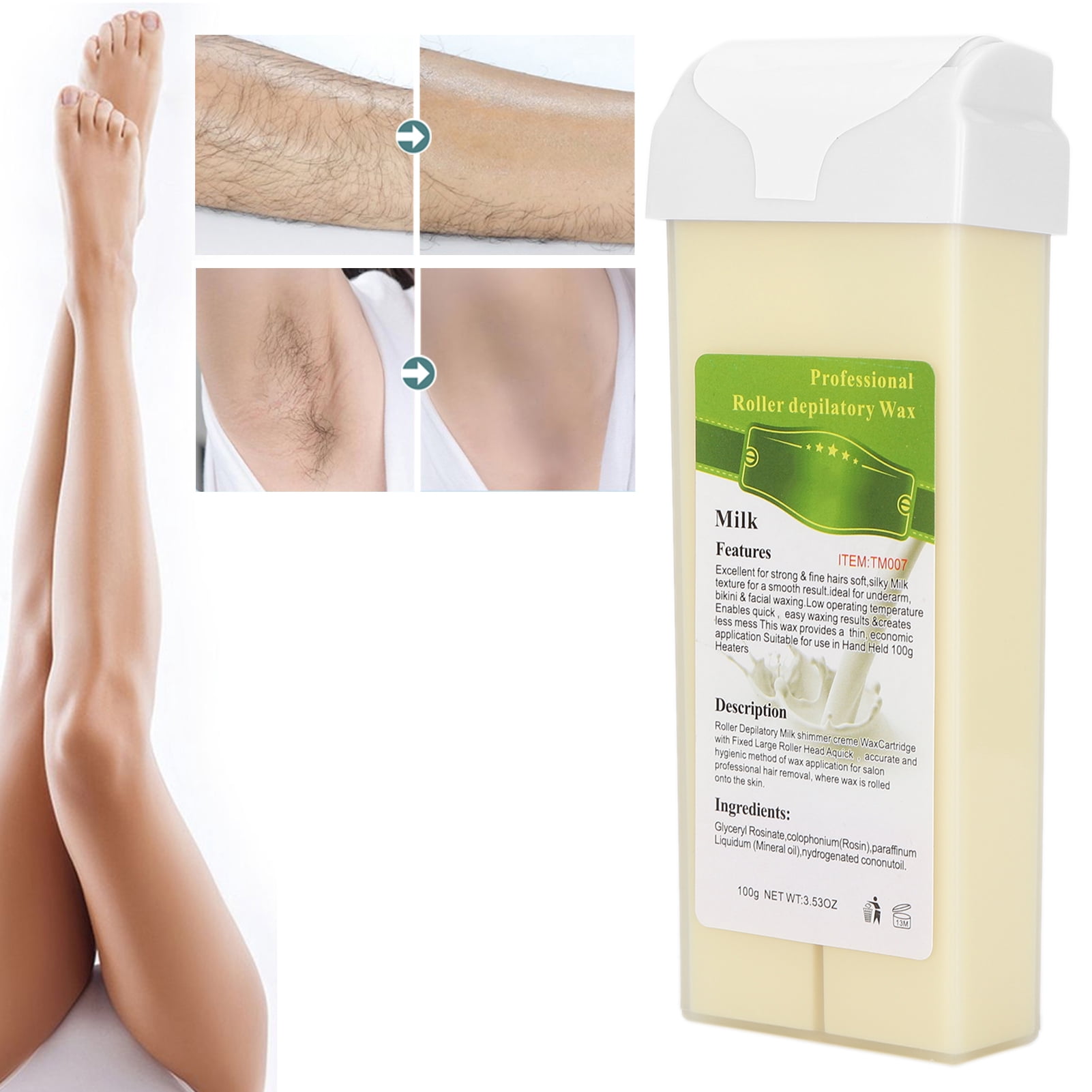 Hair Removal Roll On Wax 100g, Long Lasting Smoothness, Remove Hair From Roots,  Material, Safe and Mild Ingredients, 3 Types Available
