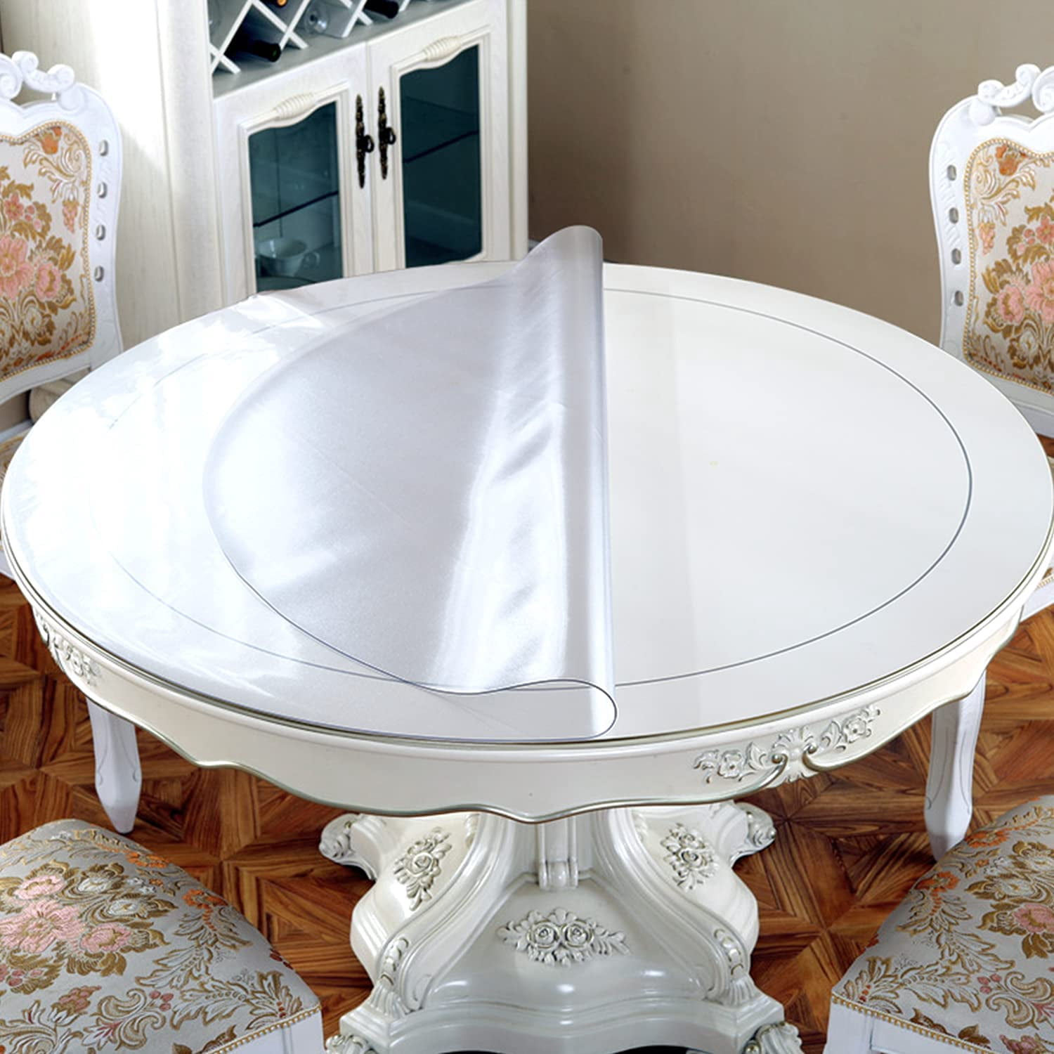 ORUYROP Upgraded Version Frosted Round Table Cover 60'' x 60'' Waterproof Plastic Table Protector for Dining Room
