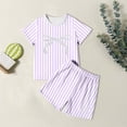 thumbnail image 1 of Ensemble de Sommeil d'Été pour Filles Style Coréen, Confortable, à Rayures, Manches Courtes, Deux Pièces, pour Usage Quotidien et Activités Extérieures, 1 of 3