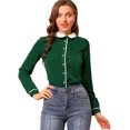 thumbnail image 1 of INSPIRE CHIC Women's Button Up Doll Collar Long Sleeve Work Shirt Green XL, 1 of 6