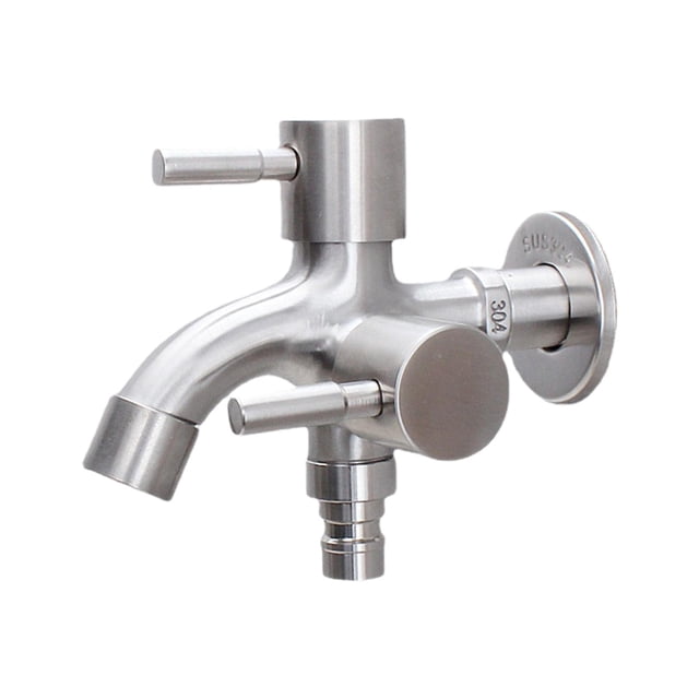 veasfak Washing Machine Faucet Double Spout Double Handle Sink Water Tap Replacement Round and Pointed