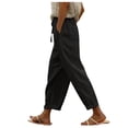thumbnail image 1 of Diufon Cotton Linen Womens Pants Solid Color Lounge Pants High Waist Drawstring Pants with Pockets, 1 of 5