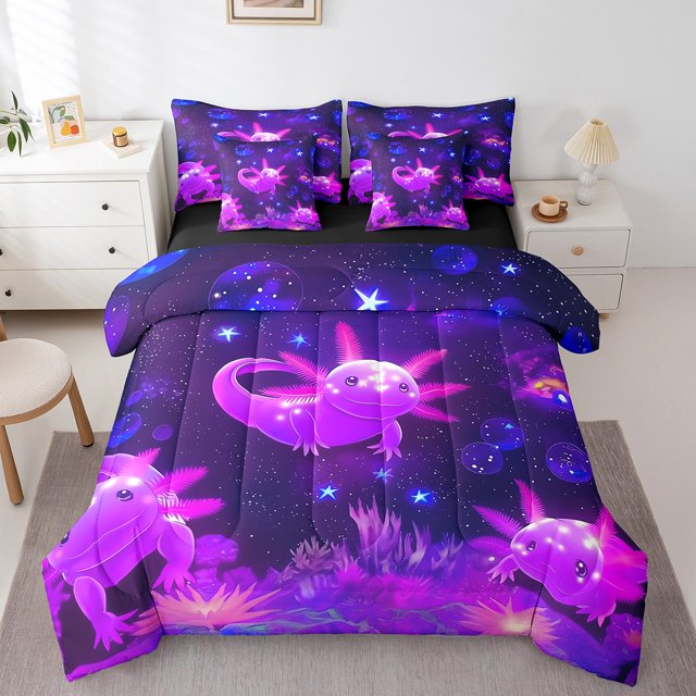 Erosebridal Ensembles de Literie Axolotl Océan Format Simple, Ensembles de Douillette Faune Animale Salamandre Rose avec Draps, Réversible 7 Pcs