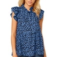 thumbnail image 2 of Women Shirt Ruffled Sleeveless Blouse Printed Doll Collar Top, Blue, L, 2 of 5