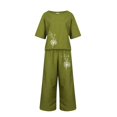 thumbnail image 4 of Ensembles en Lin 2025 pour Femmes Pantalons de Survêtement et Hauts pour Femmes 2 Pcs Pantalons Formels en Coton pour Dames pour Femmes Blouse Imprimée à Manches Courtes Tailleurs pour Dames Pantalons Amples Raccourcis Tailleur Deux Pièces Pantalon, 4 of 5