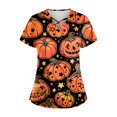 thumbnail image 1 of LINMOUA Plus SizePrinted Scrub Working Uniform Tops For Women's Cross V-Neck Halloween Print Short Sleeve Fun T-Shirts Workwear Tee With Pockets, 1 of 3