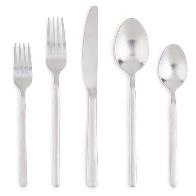 Thyme & Table Barca Ensemble de Couverts en Acier Inoxydable de 20 Pcs, Service pour 4 Exposant Cinq Pièces : Fourchette à Salade, Fourchette de Souper, Couteau de Souper, Cuillère de Souper et Cuillère à Thé, le Tout en Acier Inoxydable avec une Finition Miroir Polie et des Poignées Lisses, Convient aux Repas Décontractés et Formels.