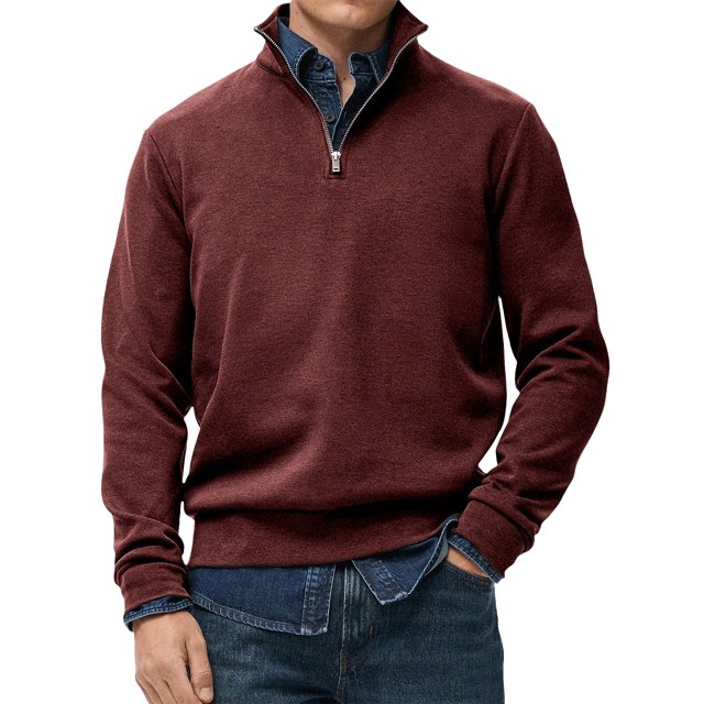 Migroa Essential Men's Quarter-Zip Sweatshirt -Solid Colour Stand-Up Collar Design, Multiple Colour Options, Premium Casual Wear Under $20, Wine S
