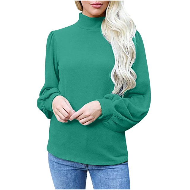 KIHOUT Spring Winter Womens Tops Blouse Long Sleeve High Collared T-shirts Solid Color Casual Loose Sweatshirt Tops