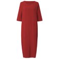 thumbnail image 3 of Innerwin Robe Midi Simple Robes pour Femmes Plage Col Rond Confortable Rouge TG, 3 of 4