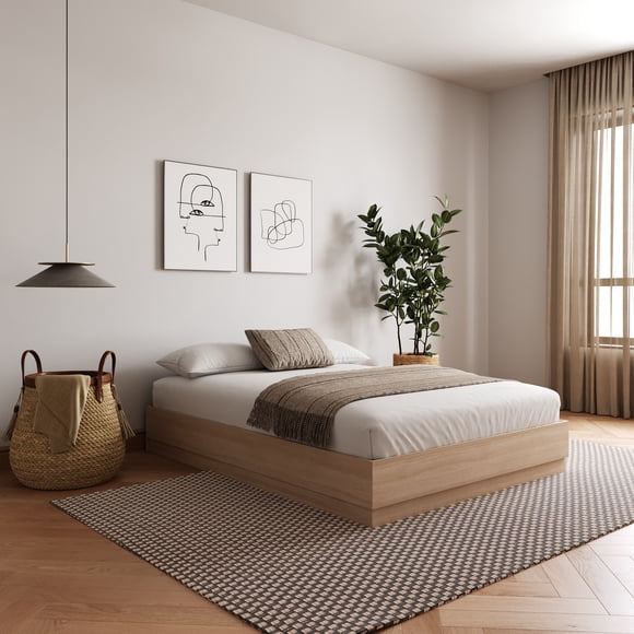 Nexera Milano QueenPlatform Bed Frame, Natural Blonde Oak