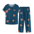 thumbnail image 2 of Weiqiqre Ensembles de Pyjama pour Femmes 2 Pcs Tenues en Lin Manches Courtes Imprimé Floral Ensembles de Détente Col Ras du Cou Complets d'Été, 2 of 3