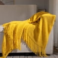 thumbnail image 1 of Meitianfacai Fringe Trim Throw Blanket with Simple Design, Lightweight Air Conditioning Blanket for Sofa, Bed and Nap Use in Soft Breathable Fabric (Yellow), 1 of 6