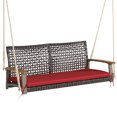 thumbnail image 1 of Costway 2-Person Patio Rattan Hanging Swing Chair Porch Loveseat Cushioned Red, 1 of 10