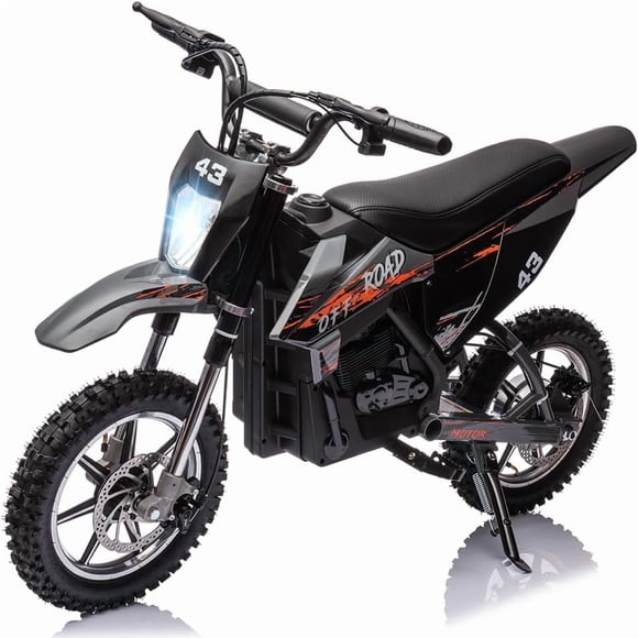 AKDSteel 500W 36V Kids Electric Dirt Bike – Ride-On Motorcycle with Variable Speed (15.5MPH), LED Headlight, Leather Seat, Chain Drive, 175lb Max Load