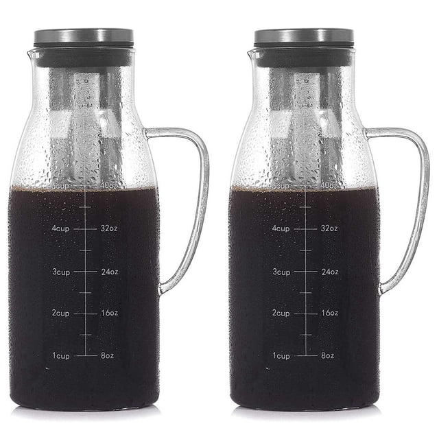 2X Cold Brew Coffee Maker,Iced Tea Pitcher Infuser with Lid&Scale,Dual Use Filter Coffee Pot ,51Oz/1.5L