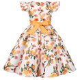 thumbnail image 4 of Ventes de Liquidation Aujourd'hui Offres Iumwxz Robes Rétro à Fermeture Éclair Plissées à Grand Ourlet Robes de Princesse avec Nœud Robes Col Rond à Fleurs Graphiques à Manches à Volants pour Enfants Robes Coupe Ample pour Cadeaux de Vacances 2-8 Ans, 4 of 8