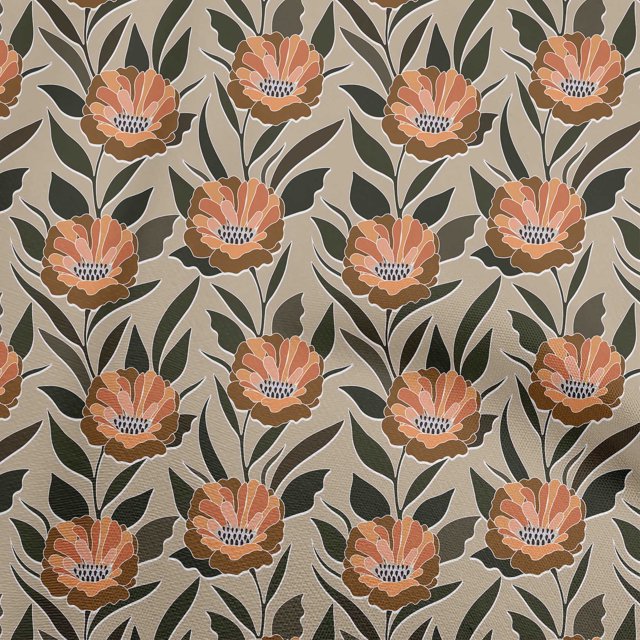 oneOone Tissu en Velours Orange Floral Rétro Tissu Imprimé Tissu au Mètre 58 Pouces de Large