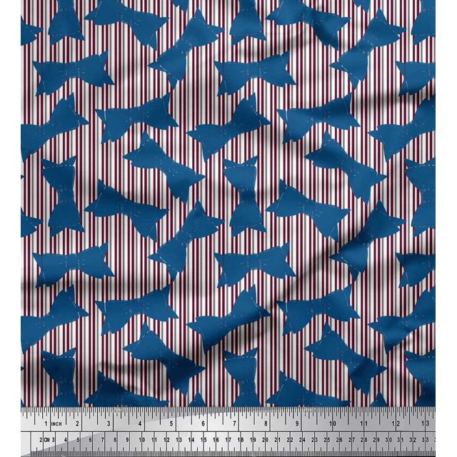 Soimoi Purple Poly Georgette Fabric Bow & Stripe Print Fabric by the Yard 52 Inch Wide