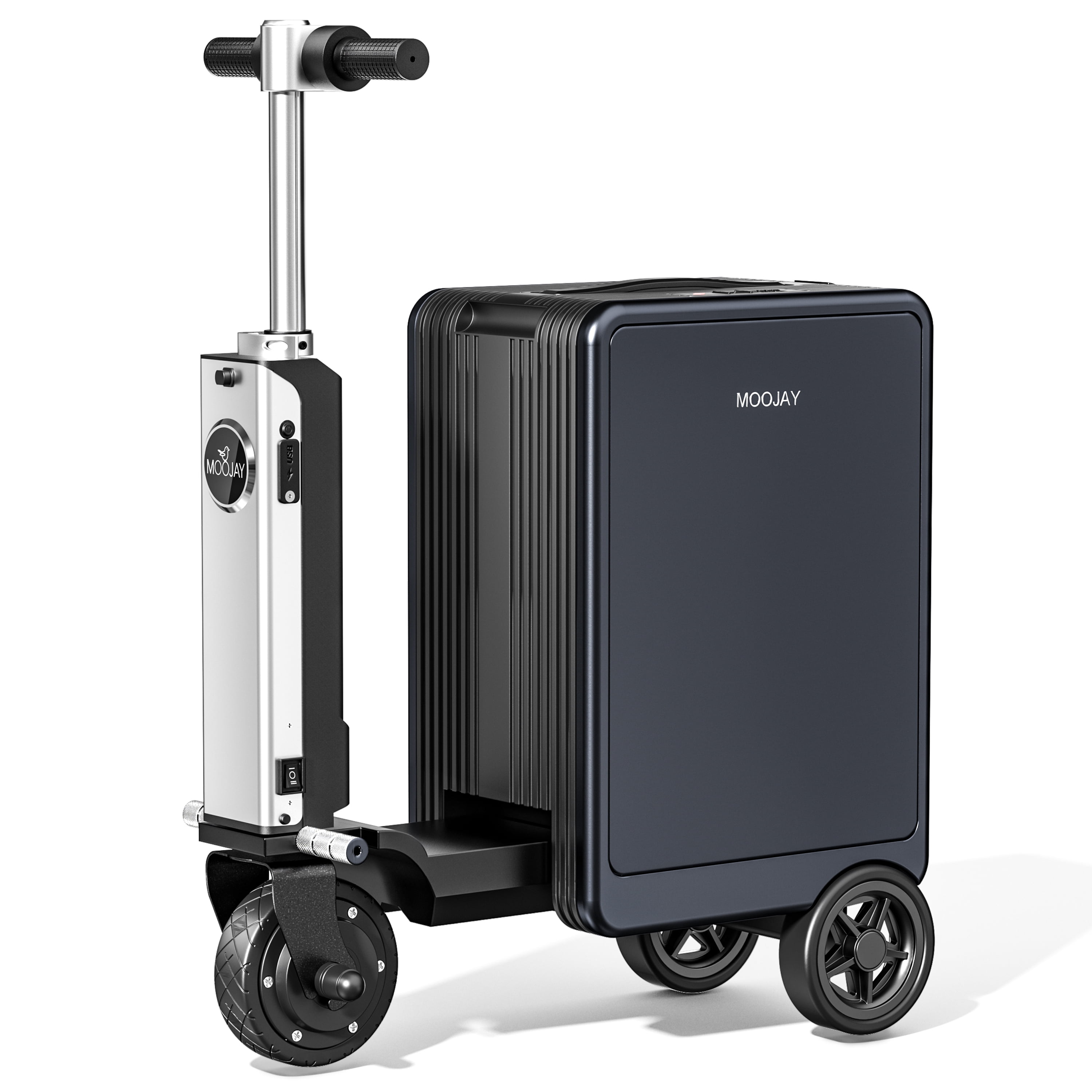 Electric Rideable Suitcase Scooter, MOOJAY 20 Inch Smart Ride-on Luggage for Adults, 25L Airline Approved Carry-on with TSA Lock & USB Charging, Lightweight Travel Scooter with Detachable Battery-Gray
