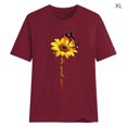 thumbnail image 2 of Blouse Été Manches Courtes T-shirt Imprimé Tournesol Blouse Femmes T-shirt Imprimé Tournesol Femmes Col Rond Top, Rouge Vin, XL, 2 of 5