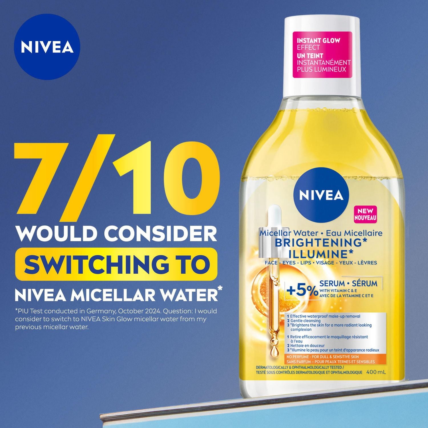 NIVEA Skin Brightening* Micellar Water, Dull and Sensitive Skin, Perfume Free, 400mL