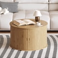thumbnail image 1 of EDTara Round 28-Inch Coffee Table, Mid Century Modern Fluted Base With Hidden Storage and Sliding Tambour Door, 1 of 7