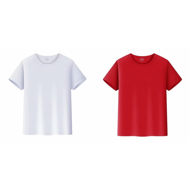 Lot de 2 (Blanc 1 Pcs et Rouge 1 Pcs) Multipack Haut pour T-Shirts Court Sans Manches Chemise Garçon Manche Uni Haut T-Shirts Garçon et Fille Unisexe Enfants Col Rond T-Shirt